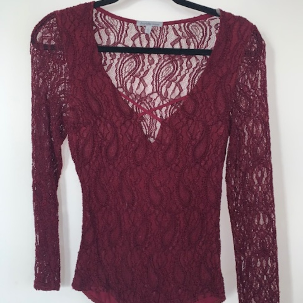 S Charlotte Russe Maroon Lace Bodysuit - Picture 1 of 1